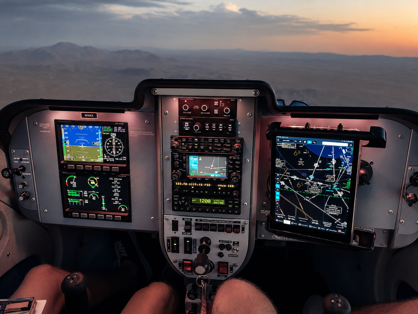 Glass cockpit instruments at sunset — Instrument Rating training at Fly Eagle Sport